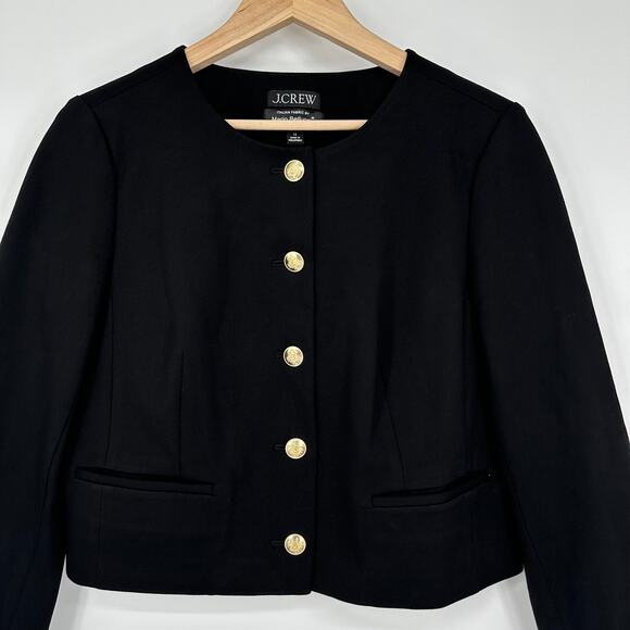 J. Crew Louisa Lady Jacket in Italian Ponte Gold Button Cropped Blazer Black - Picture 6 of 16